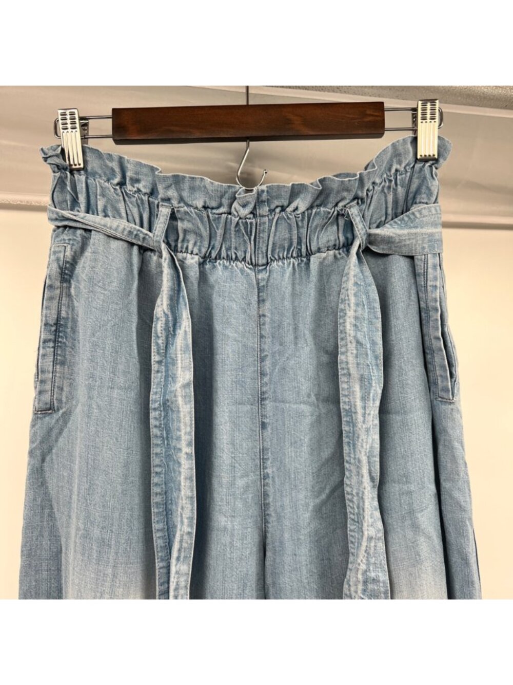 Chelsea & Theodore Lightweight Paperbag Pants Blue Wide Leg Small Belted - Picture 3 of 8